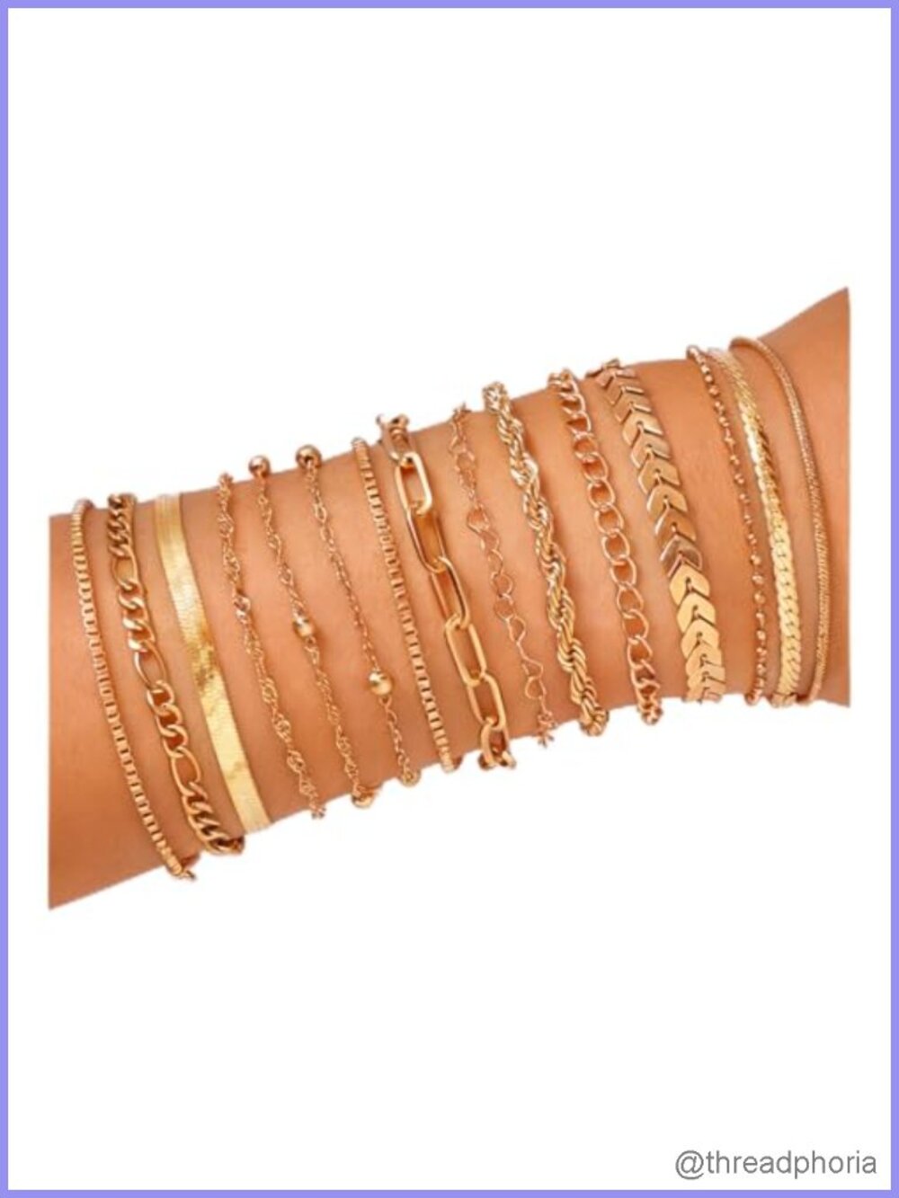15PC Gold Bracelet Set Stackable Cuban & Paperclip Chain Jewelry Gift